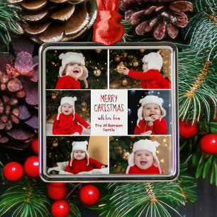 Vrolijk Kerstmis Fotocollage Schattige Gepersonali Metalen Ornament