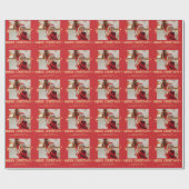 Vrolijk Kerstmis fototekst gepersonaliseerd rood Cadeaupapier (Vlak)