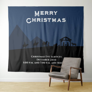 Vrolijk Kerstmis Geboorte Banner Achtergrond Wandkleed