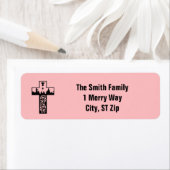 Vrolijk Kerstmis Geboorte Cross Roze Etiket (Insitu)