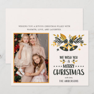Vrolijk Kerstmis Geel Familie Foto Feestdagenkaart