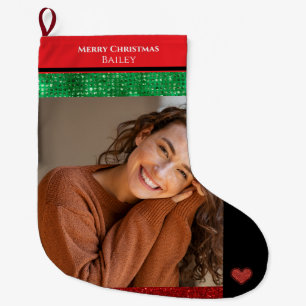 Vrolijk Kerstmis Gepersonaliseerde Foto en Naam Grote Kerstsok