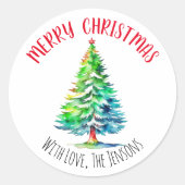 Vrolijk Kerstmis Gepersonaliseerde Waterverf Ronde Sticker (Voorkant)
