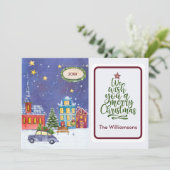 Vrolijk Kerstmis Gezellige Dorpsscène Kerstmis Kaa Kaart (Staand voorkant)