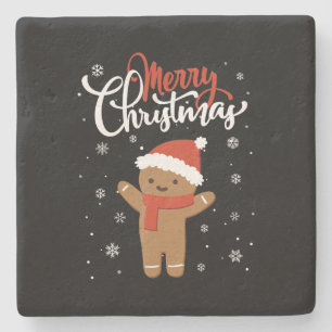 Vrolijk Kerstmis Ginger Brood Xmas Kerstkoekje Stenen Onderzetter