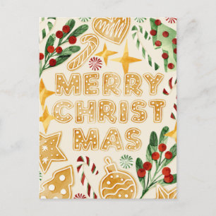 Vrolijk Kerstmis Gingerbread Cookies Lettering Feestdagenkaart