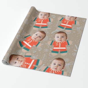 Vrolijk Kerstmis Gingerbread Custom Face Grappig Cadeaupapier