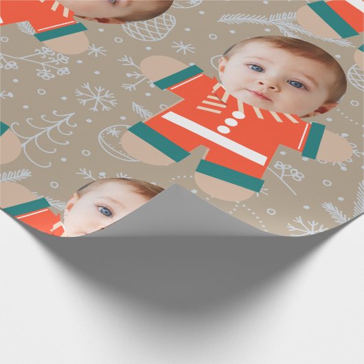 Vrolijk Kerstmis Gingerbread Custom Face Grappig Cadeaupapier (Hoek)