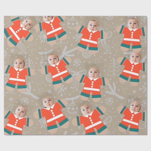 Vrolijk Kerstmis Gingerbread Custom Face Grappig Cadeaupapier (Vlak)