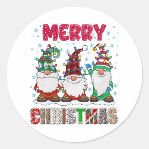 Vrolijk Kerstmis Gnome Familie Grappige Kerstboom Ronde Sticker