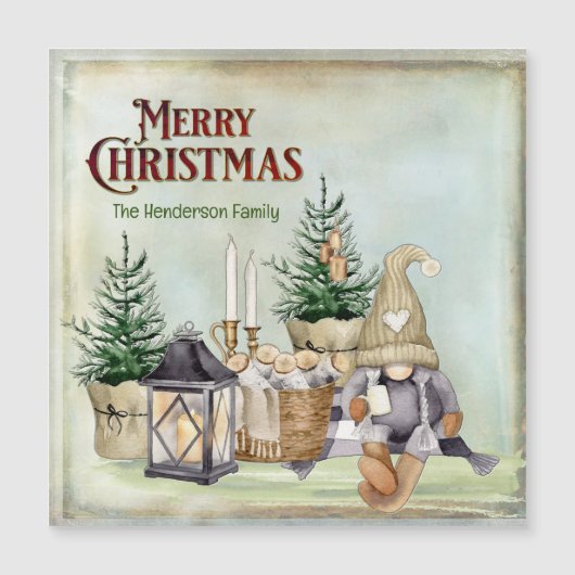 Vrolijk Kerstmis Gnome Picknick Rustieke Cabin (Voorkant)