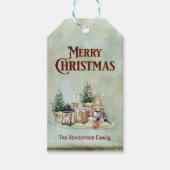 Vrolijk Kerstmis Gnome Picknick Rustieke Cabin Cadeaulabel (Voorkant)