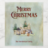 Vrolijk Kerstmis Gnome Picknick Rustieke Cabin Wijn Etiket (Enkel label)