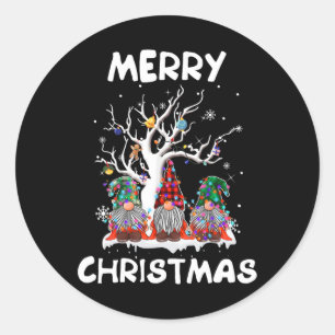 Vrolijk Kerstmis Gnomen Leuke Xmas Familie Mannen Ronde Sticker
