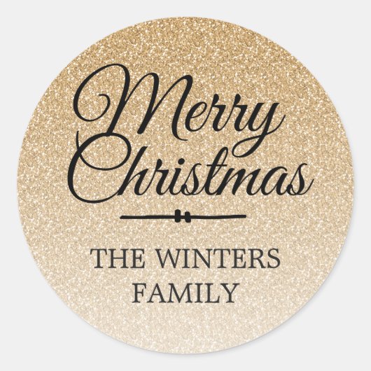 Vrolijk Kerstmis Goud Glitter Ombre Envelope Seal Ronde Sticker (Voorkant)