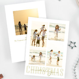 Vrolijk Kerstmis Goud Kalligrafie Elegant 5 Foto Feestdagenkaart