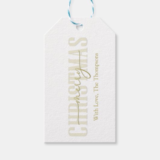 Vrolijk Kerstmis Goud Kalligrafie Script Cadeaulabel (Voorkant)