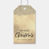 Vrolijk Kerstmis Goud Metallic Glitter Cadeaulabel (Voorkant)