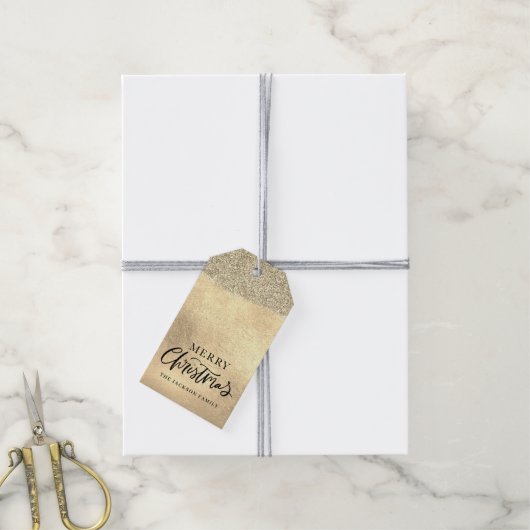 Vrolijk Kerstmis Goud Metallic Glitter Cadeaulabel (Met Touw)