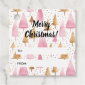 Vrolijk Kerstmis Goud Roze Boom Bedankjes Labels (Voorkant)