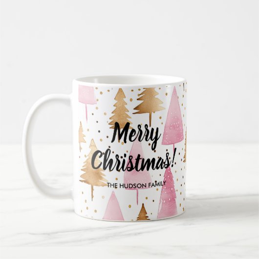 Vrolijk Kerstmis Goud Roze Boom Koffiemok (Links)