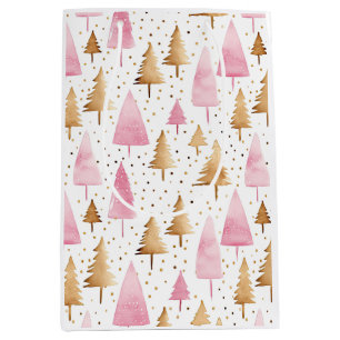 Vrolijk Kerstmis Goud Roze Boom Medium Cadeauzakje