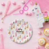 Vrolijk Kerstmis Goud Roze Boom Papieren Bordje (Feest)