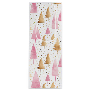 Vrolijk Kerstmis Goud Roze Boom Wijn Cadeautas