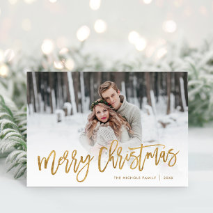 Vrolijk Kerstmis Goud Script Foto Overlay Feestdagen Kaart