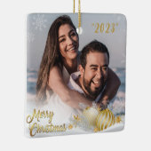 Vrolijk Kerstmis Goud Sneeuwvlok Gepersonaliseerd Keramisch Ornament (Rechts)