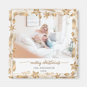 Vrolijk Kerstmis Gouden Boog Elegante Fotomagneet Magneet