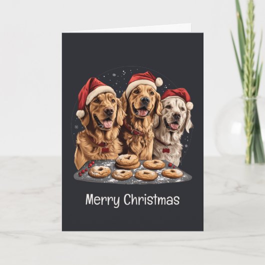 Vrolijk Kerstmis Gouden Retriever Honden Bakken Feestdagen Kaart (Voorkant)