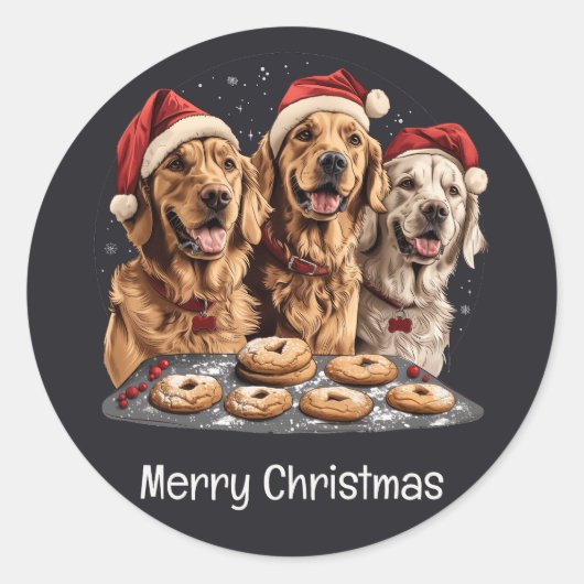 Vrolijk Kerstmis Gouden Retriever Honden Bakken Ronde Sticker (Voorkant)