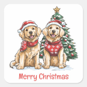 Vrolijk Kerstmis Gouden Retriever Honden Vierkante Sticker