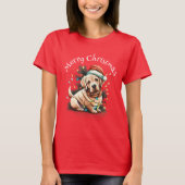 Vrolijk Kerstmis Gouden Retriever Puppy T-shirt (Voorkant)