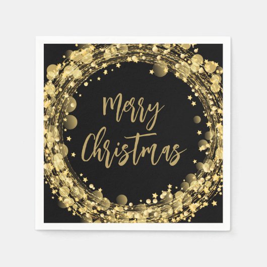 Vrolijk Kerstmis Gouden Sterren Servet (Voorkant)