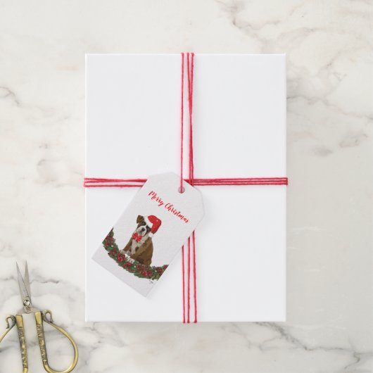 Vrolijk Kerstmis Grappige Hond Whimsical Boom Rood Cadeaulabel (Met Touw)