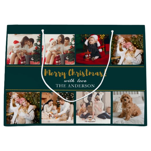 Vrolijk Kerstmis Groen Elegante Moderne Foto's Groot Cadeauzakje (Voorkant)
