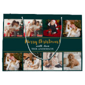 Vrolijk Kerstmis Groen Elegante Moderne Foto's Groot Cadeauzakje (Achterkant)