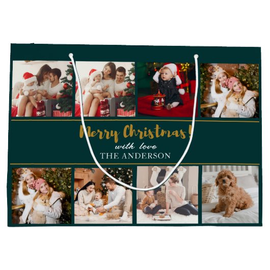Vrolijk Kerstmis Groen Elegante Moderne Foto's Groot Cadeauzakje (Achterkant)