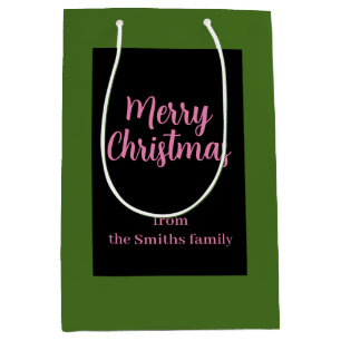 Vrolijk Kerstmis Groen en Roze Minimaal Medium Cadeauzakje
