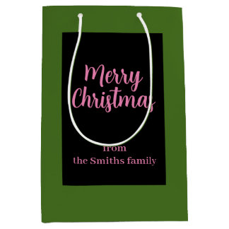 Vrolijk Kerstmis Groen en Roze Minimaal Medium Cadeauzakje