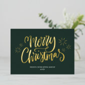 Vrolijk Kerstmis Groen Goud Kalligrafie Zakelijk Folie Feestdagenkaart (Staand Voorkant)