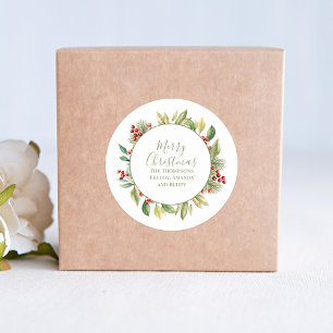 Vrolijk Kerstmis groen krans op maat Ronde Sticker