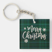 Vrolijk Kerstmis Groen Plaid Sleutelhanger (voorkant)