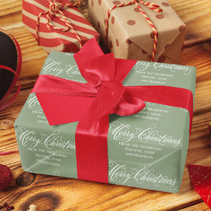 Vrolijk Kerstmis Groen Script Classic Elegant Cadeaupapier