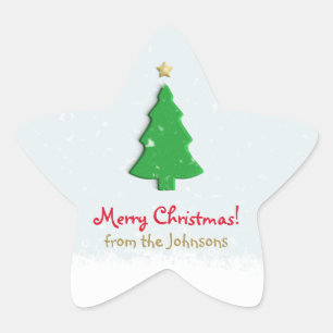 Vrolijk Kerstmis Groene Boom Ster Sneeuw Minimalis Ster Sticker