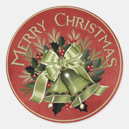 Vrolijk Kerstmis Groene Vakantie Bells Stickers (Voorkant)