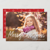 Vrolijk Kerstmis Handgeschreven Wit Script Foto Feestdagenkaart (Voorkant / Achterkant)