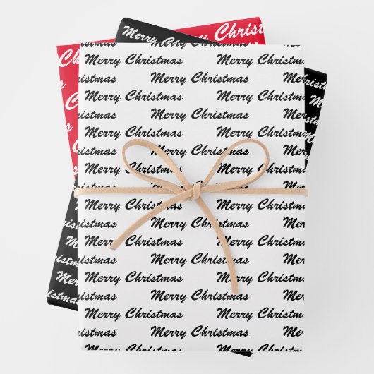 Vrolijk Kerstmis Handschrift Wit Zwart Rood Inpakpapier Vel (In situ)